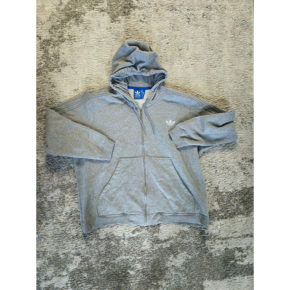 Adidas Mens Full Zip Hoodie Size 3XL Gray 3-Stripe Jacket